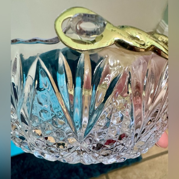 Crystal Candy Dish With Rope Gold Plated Handle - Picture 12 of 12